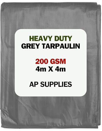 Grey Tarpaulin Cover - 200gsm Thick - Waterproof, Weatherproof, Frost-Resistant, UV Protection, Universal, Multipurpose, Groundsheet, Camping, Hiking, Heavy Duty Sheet (4m X 4m)