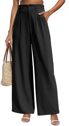 Yuson Girl Pantalon Femme Jambe Droite Palazzo Pantalon Taille Haute Extensible Décontractés Travail Pantalon Plissé Devant Vintage Pantalon avec Poches(Noir, L)