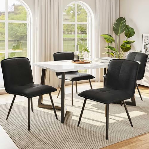 NIUAWASA 4er Set Esszimmerstühle mit Rückenlehne, Küchenstuhl mit Samtbezug Polsterstuhl aus Metall, Ergonomischer Stuhl für Esstisch, Esszimmerstuhl (Schwarz)