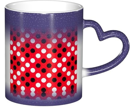 StOlmx Tasse à café en céramique à pois rouges et blancs - Tasse à thé - Cadeau d'anniversaire ou de fête - Tasse à changement de couleur dans le ciel - 325 ml