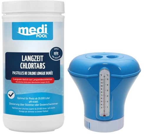 mediPOOL Wasserpflegeset Langzeit ChlorTabs (je 200g) 1 kg und Dosierschwimmer