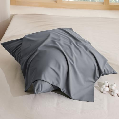 BEDSURE Kissenbezug 40x40 2er Set - 100% Baumwolle Kissenhülle Anthrazit | Kopfkissenbezug 40 x 40 mit Reißverschluss, Kissenhülle Weich Sicher Atmungsaktiv, Hautfreundlicher Komfort, OEKO-TEX Cert.