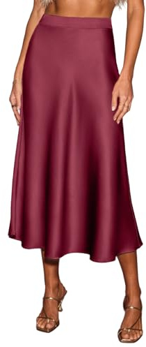 CUPSHE Women Satin Midi Skirt Elegant A-Line High Waist Lightweight Mermaid Skirt for Work Evening Casual Wear Burgundy M