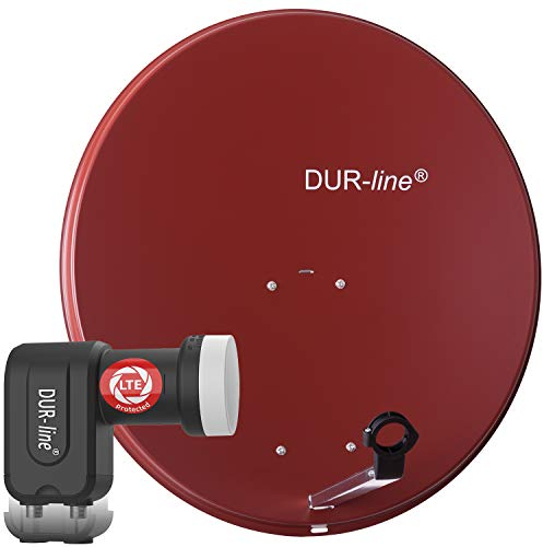 DUR-line MDA 80 Rot - Digiatale 2 Teilnehmer Satellitenschüssel Komplett-Anlage mit +Ultra Twin - LNB [Camping, Astra 19,2°, DVB-S/S2, Full HD, 4K, 3D]