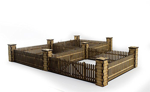 War World Gaming Lattenzaun mit Tore und Säulen - 28mm Tabletop Gelände Modellbau Diorama