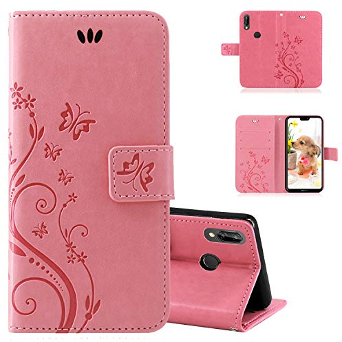 betterfon Hülle Kompatibel mit Huawei P20 Lite | Premium PU Leder Handyhülle Wallet Case für P20 Lite | Schutzhülle Blumen Klapphülle Handyhülle | Rosa