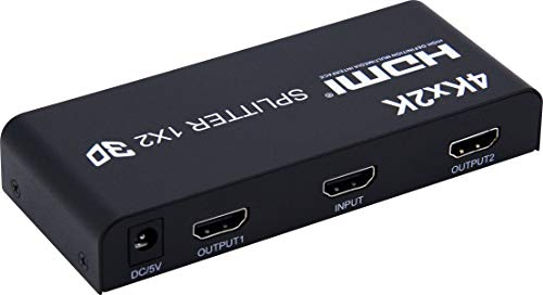 PremiumCord 4K HDMI Splitter 1-2 Port mit Netzteil, Metallgehäuse, Video Auflösung 4Kx2K 2160p UHD, Full HD 1080p 60Hz, 3D, HDCP, Farbe schwarz