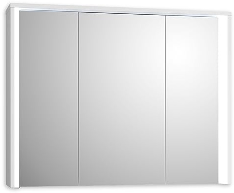 Stella Trading FIVE Spiegelschrank Bad mit LED-Beleuchtung in Weiß - Badezimmerspiegel Schrank mit viel Stauraum - 86 x 68 x 17,5 cm (B/H/T)