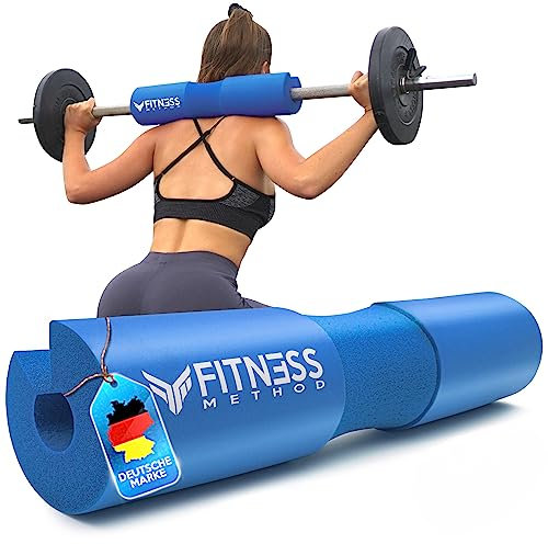 FITNESS METHOD® 2024 Upgraded Langhantel Polster für Hip Thrust & Kniebeugen Barbell Pad +BOOTY Guide+ Klettverschluss, Nackenpolster