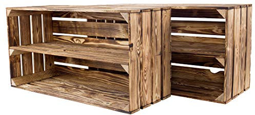 Kontorei 2 geflammte Wandregale aus Holz mit einem Mittelbrett, freischwebend / für Regalsysteme, Bücherregal, DIY, neu, 68x30x40cm (2)