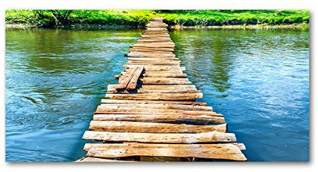 Tulup Peinture sur Verre trempé 140x70 décoration Murale Tableau Image - Pont en Bois