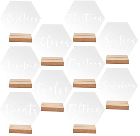 Hochzeit Tischnummern Hexagon Tisch Zahlen Aus Acryl Mit Lasergravur | 1–20 Tischnummern Mit Halter Basis | Hochzeitstischnummern Party Deko Set Für Hochzeitsbankett Party Table Home Geburtstag