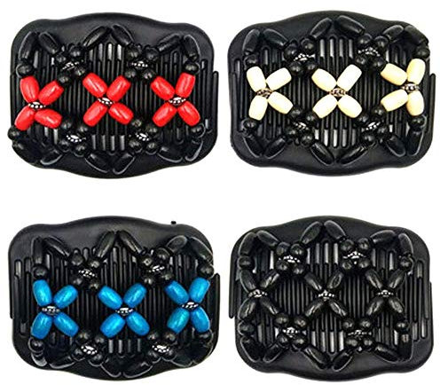 Peignes de Cheveux Perles Élastiques Magiques Peignes de Cheveux Extensible Double Clips Pinces à Cheveux Accessoires de Cheveux pour Femmes Accessoires de Cheveux de Filles 4 Pcs