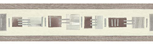 Frise papier peint gris beige motif géométrique | Frise tapisserie grise & marron pour salon tendance | Frise murale chambre adulte