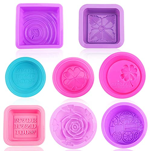 Pwsap 8 Stück Silikonform Seifenform, Silikon Seife Formen Quadrat, Rosenform, Oval und Rund, seife Hand Made, für Kuchen, Wackelpudding, Schokolade, Eiswürfel, Desserts, Kerzen, BPA frei