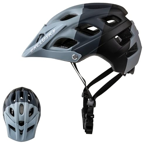 Exclusky Mountain Bike Helmet, MTB Helmet Adult Lightweight Breathable Mens Bike Helmet Cycling Mountain & Road Bicycle Helmets for Men Women(black+gray)