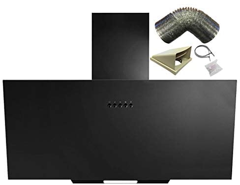SIA AH70BL 70cm Black Angled Glass Chimney Kitchen Cooker Hood Fan & 1m Ducting