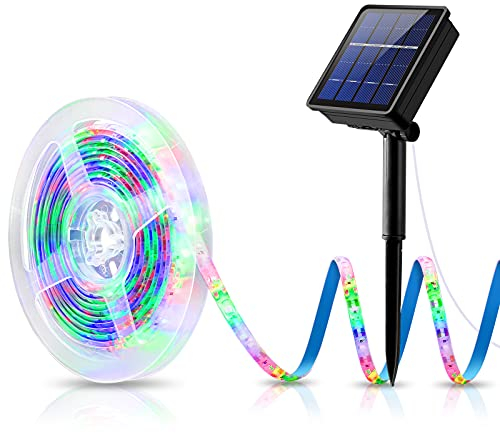 AMIR Solar LED Strip, 3 Meter Solar LED Streifen mit 180 LED, IP65 Wasserdicht Solar Lichterkette Außen, 8 Modi, Automatisch EIN/AUS, Weihnachtsbeleuchtung für Garten, Party und Hochzeit (Mehrfarbig)