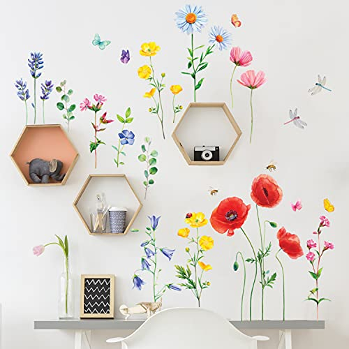 DECOWALL SG2-2103 Garten-Blumen-Wandaufkleber Blumenpflanze Wandtattoo Schmetterling Abziehbilder abnehmbar Kinderzimmer Schlafzimmer Wohnzimmer Heimdekoration