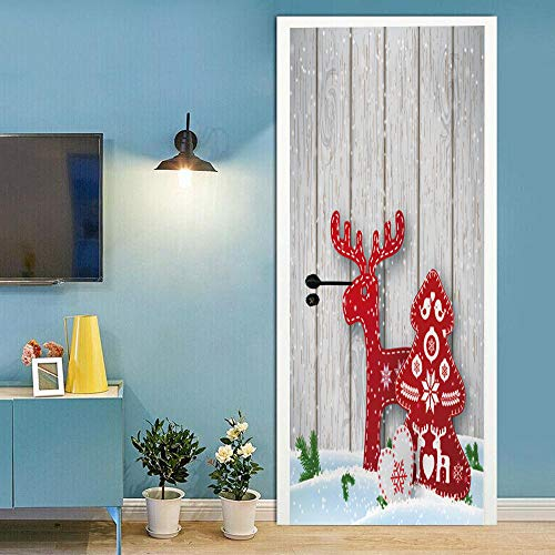 Türtapete selbstklebend Weihnachten TürPoster 3D Bewirken Fototapete Türfolie Poster Tapete Abnehmbar Wandtapete für Wohnzimmer Küche Schlafzimmer 77x200cm