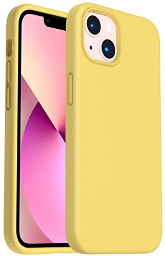 ORNARTO Shockproof Liquid Silicone Designed for iPhone 13 Case Gel Rubber Full Body Protection Anti-Shock Cover Case Drop Protection 6.1inch-Lemon Yellow