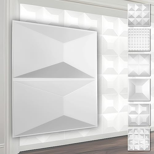 HEXIM 3D Wandpaneele, PVC Kunststoff weiß - Pyramiden Design Paneele 50x50cm Wandverkleidung (2QM HD028) Innenwand Dekor glatt modern