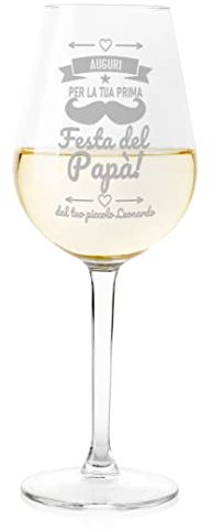 bubbleshirt Calice Vino papà Personalizzato Festa del papà Auguri per la Tua Prima Festa del papà ca 500 ml