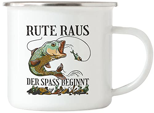 Hey!Print Rute Raus Der Spaß Beginnt Emaille Tasse Angler Angeln Fische Angelzubehör Geschenkidee