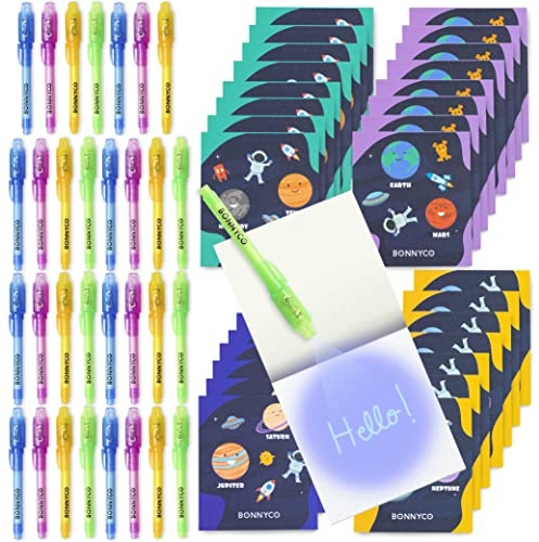 BONNYCO Penna Invisibile e Taccuino, 32 Pezzi Spazio Gadget Compleanno Bambini, Regalini Fine Festa Compleanno Spazio, Regalino Fine Festa, Giocattoli Pignatta | Gadget Bambini Scuola Bomboniere