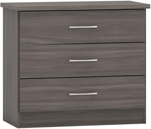 Kelsey Stores Nevada Chest Of Drawers 3 Drawer Storage Cabinet Chest With Metal Handles (Black Wood Grain)