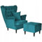 Family Meble Ohrensessel mit Hocker, Modell Gaja, Skandinavisch, Relaxsessel aus Webstoff, Loungesessel, Ohrensessel mit Hocker, Bequemer Sessel, Für Wohnzimmer, Esszimmer, Schlafzimmer, Türkis 1