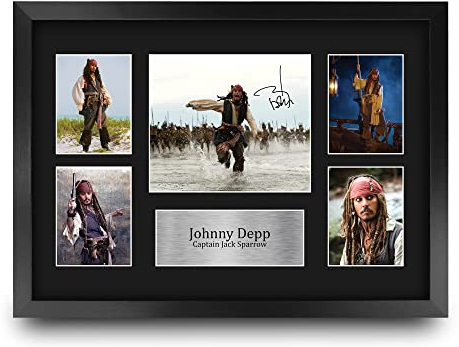 HWC Trading FR A3 Johnny Depp Pirates of the Caribbean Geschenke Geducktes Signiertes Autogramm Fotodisplay für Fans von Film Memorabilien - A3 Framed
