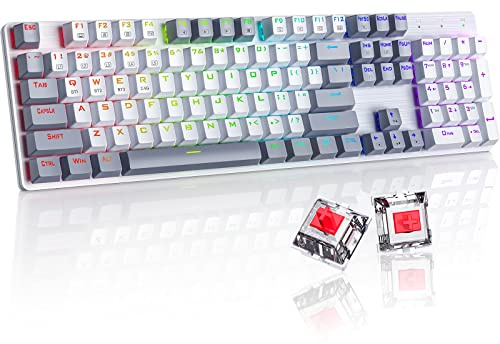 Teclado mecánico inalámbrico, triple modo 2.4G/USB-C/Bluetooth, 104 teclas programables, retroiluminación RGB personalizable, interruptor rojo, teclas PBT bicolor, teclado recargable con cable para