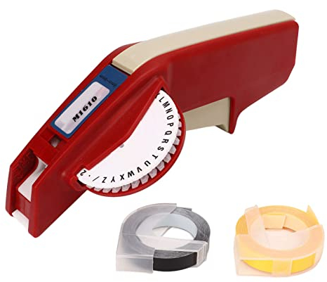 Sorandy 3D Präge-Etikettenmacher - Manuelle DIY Beschriftungsgerät, Etikettendrucker Mini DIY Schriftzug Maschine Präge Schreibmaschine mit 2 Bunten Etikettenbändern(rot)