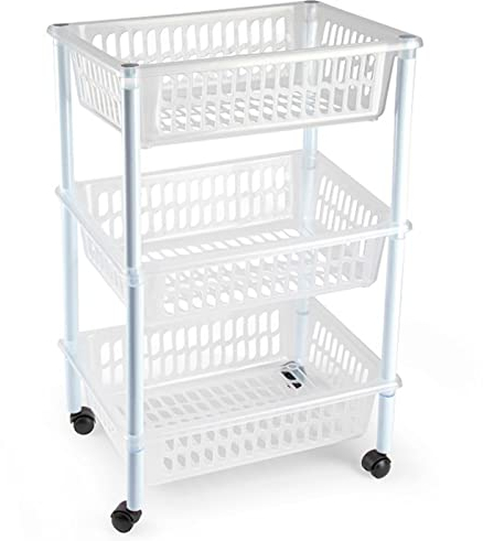Acan Tradineur - Carrito verdulero Modelo PLFT de plástico con 3 Niveles y Ruedas, cestas apilables portaobjetos, Frutas, Verduras (Transparente, 61,5 x 40 x 30 cm)