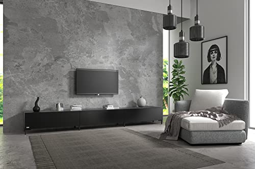 Wuun® TV-Board Lowboard Wohnwand TV-Bank Somero / 300cm (3 x 100cm) / Schwarz-Matt/Vita Schwarz