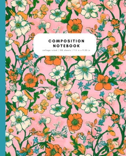 Composition Notebook College Ruled - Liberty London Inspired Orange & Green Floral: Preppy Aesthetic | High School Students & College Students