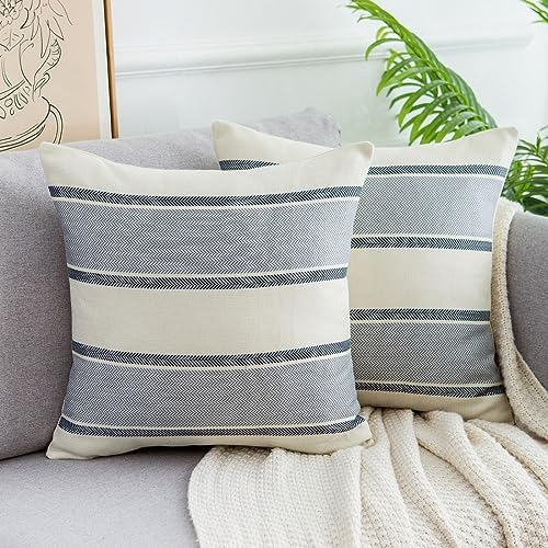 DakTou 2er Set Streifen Kissenbezüge Kissenhülle Leinen Sofakissen Dekokissen Deko Couchkissen Moderne Dekorative Kissenbezug für Sofa Büro Couch Schlafzimmer Wohnzimmer 40x40 cm Grau