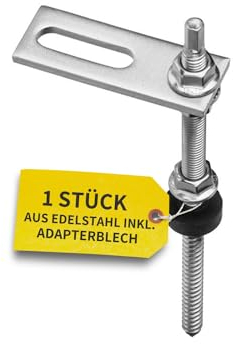 Avoltik Stockschrauben Edelstahl M10 x 200 mm mit Adapterblech I 1 Stück I wetterfeste M10 Stockschrauben mit Dichtung & Sperrzahnmutter I vormontierte & höhenverstellbare Solar Befestigung Schrauben