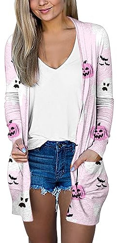 Sugar Skill – Cardigan d'automne ouvert sur le devant avec poches – Cardigan léger décontracté pour femme – Cardigan léger pour l'été, rose, XL