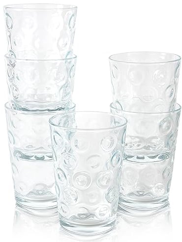 Bravich Ring Glasses Set - Pack of 6. 230ml Tall Drinking Glasses. Large Glass Cups for Water, Soft Drinks, Cocktail Drinks & More - Dishwasher Safe Tumbler Glasses.