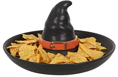 Horror-Shop Schwarzer Hexenhut aus Keramik als Chips & Dip Teller 30cm Ø