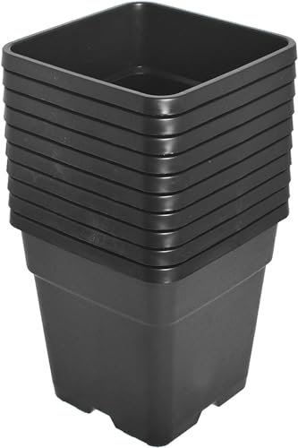 Muddy Hands Pack of 10 Black Plastic Plant Pots Outdoor Garden Square Nursery Herb Flower Planters (25 Litre)