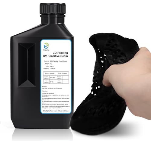 YOUSU 80A Flexible 3D Resin,3d drucker resin,Hohe Zähigkeit resin,3D-Druckharz vom Typ Weichgummi/TPU,Externes strahlenhärtendes aktinisches Harz, schwarz, 1000g/1kg