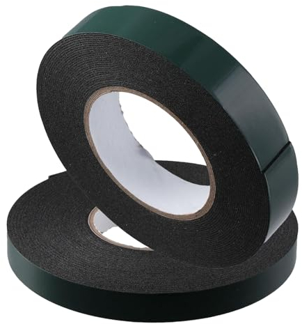 10m(25mm) Double Sided Sponge Tape, PE Green Film Black Foam Double Sided Tape, Waterproof Mounting Adhesive Tape Roll, for Automotive Grade Number Plates Roll Cars Trims and Other Functions