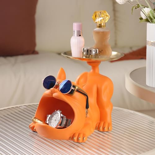 AMZLORD Widget-Teller mit französischer Bulldogge, Kunstharz, Kunsthandwerk, Pitbull-Süßigkeits-Snack-Teller for Wohnzimmer, Flur, Heimdekoration