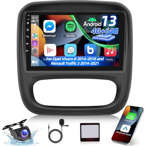 [4G+64G] Car Radio for Opel Vivaro B 2014-2018 and Renault Traffic 3 2014-2021, 8 Core Android Touch Screen Vivaro Stereo, DSP 32 EQ/IPS/Carplay/Android Auto/SWC/Bluetooth/WiFi