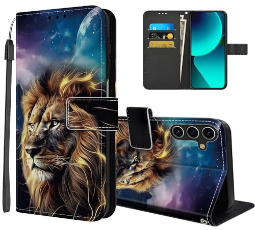 Tveinan Handyhülle für Samsung Galaxy A55 5G Hülle, Premium PU Leder Klappbar Klapphülle mit Motiv Muster Schutzhülle Magnet Kartenfach Standfunktion Flip Case Handytasche für Samsung A55 5G - Löwe