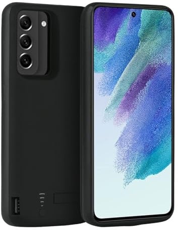 Battery Case for Galaxy S21 FE, 5000mAh Batteri Charging Cases for Samsung Galaxy S21 FE Rechargeable External Extended Backup Power Bank Charger Protective Cover,Black