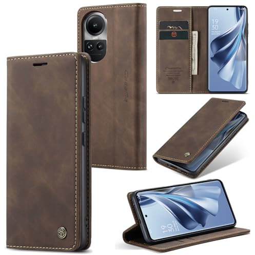 Cracedily Cover per Oppo Reno 10 5G / Oppo Reno 10 Pro 5G Case, Custodia Cover Pelle Premium Portafoglio con Porta Carte Magnetica Supporto Protezione Flip Case Custodia per Reno 10 Pro 5G,Caffè
